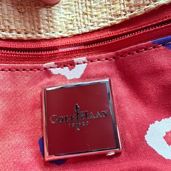 Boho Cole Haan Woven Straw Tote Purse Wooden Beads Beach Vacation Artistic New - Picture 10 of 11